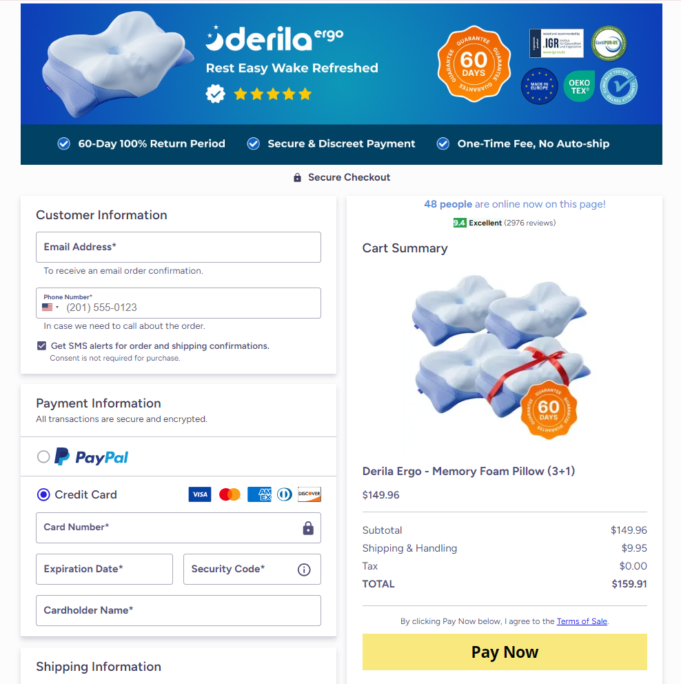 Derila Ergo Pillow Order Page